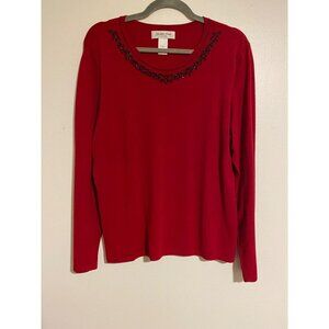 Judith Hart Collection Red Beaded Long Sleeve Top XL Viscose Silk Blend Sweater